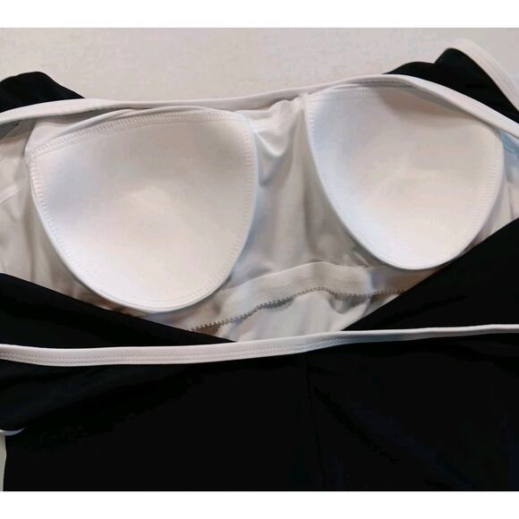 Lands' End One-Piece Swimsuit Women's Scoop Neck Black White Side Stripe Large - Picture 5 of 7